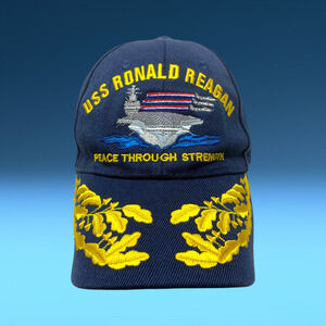 Vintage USS Ronald Reagan Peace Through Strength Embroidered Hat Blue Strapback